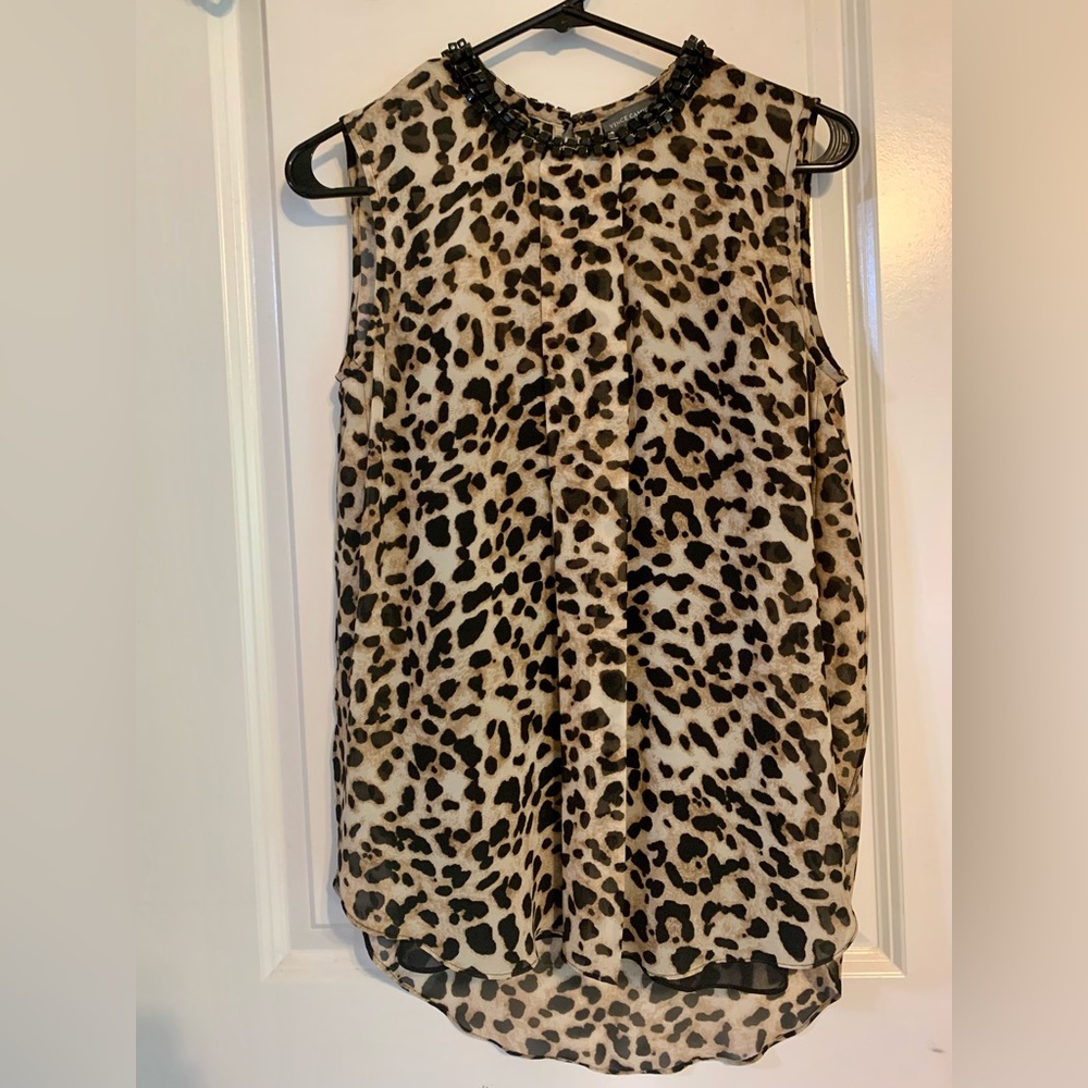 Vince Camuto Cheetah Blouse with beaded neckline
